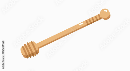 A simple wooden honey dipper with grooves for serving honey, isolated on a clean white background.
