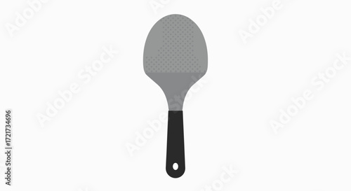 Gray plastic rice spatula with black handle.