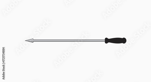A long, thin metal tool with a sharp point on one end and a black handle on the other.