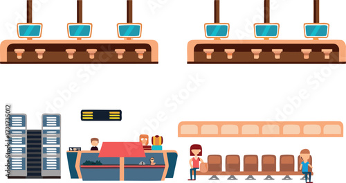 Flat illustration of an airport area isolated on transparent background