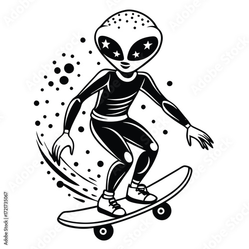 vector illustration of a Alien with skateboarder