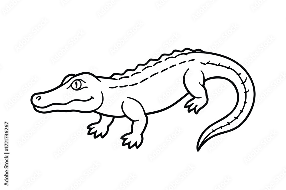 Fototapeta premium Cartoon Alligator Outline On White Background Keywords: alligator, reptile, animal, cartoon