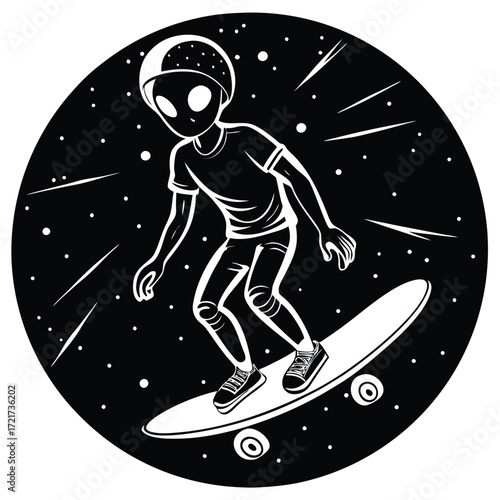 vector illustration of a Alien with skateboarder