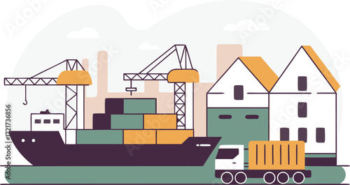 Flat illustration of an export import zone isolated on transparent background