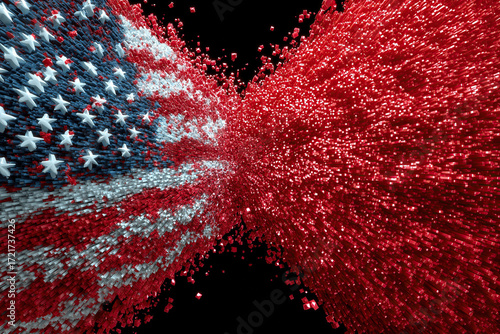 crashing particles shaping an os american and chinese flag