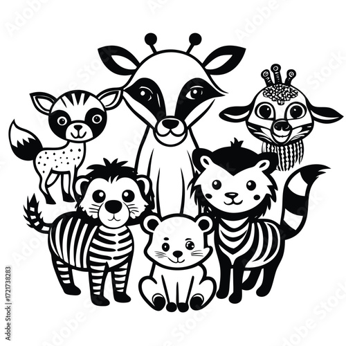 set of funny cartoon animals