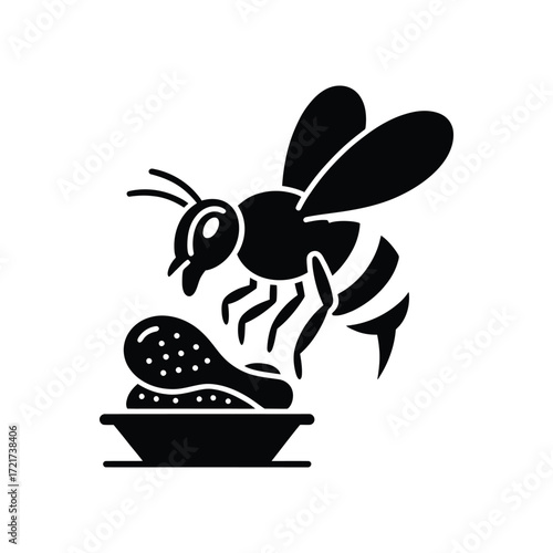 Silhouette of bee with honey on a white background apiculture and beekeeping concept design element