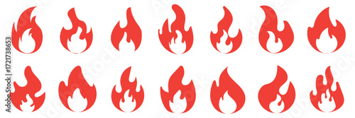 Fire flame icon vector design symbol. Set of fire icons. Flame design of different shapes. Vector illustration