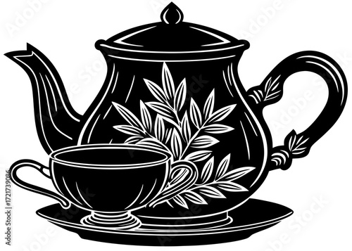 Traditional Tea Serving Silhouette, Islamic Cultural Hospitality SVG, PNG