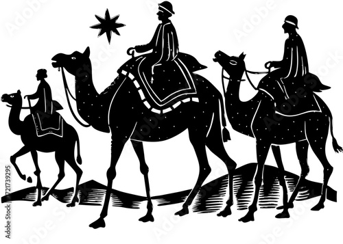 Family Traveling on Camel Silhouette, Islamic Desert Journey SVG, PNG