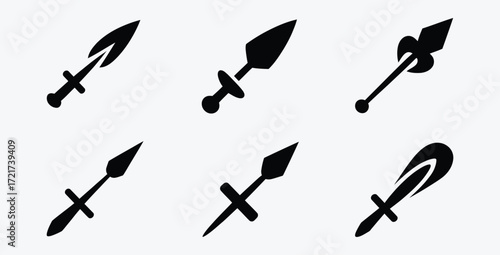 Collection of spear designs in black on a white background graphic
