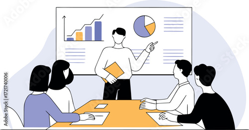 Flat illustration of a business meeting presentation isolated on transparent background