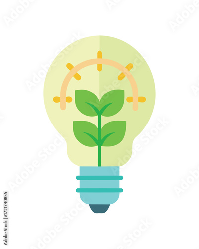Green plant growing inside a light bulb, symbolizing ecofriendly energy and innovation