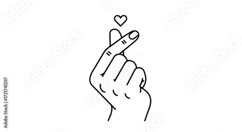 Line art drawing of a hand forming a Korean finger heart.