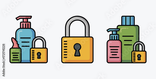 Conceptual illustration of data privacy with personal care products and padlocks
