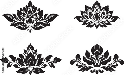 Vector art of collection of four lotus flower ornaments for decoration