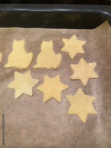 Homemade butter cookies on a baking sheet