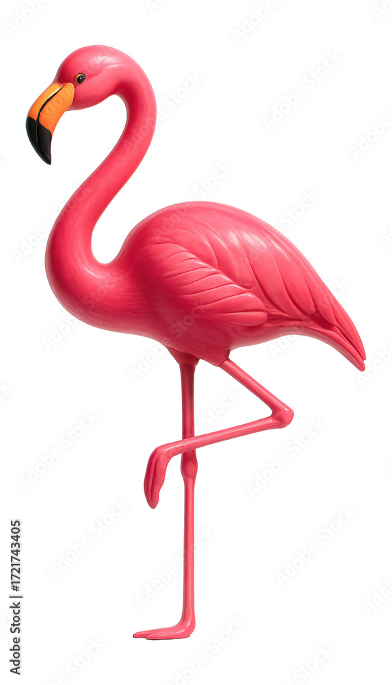 Obraz premium Pink plastic flamingo bird standing on one leg.