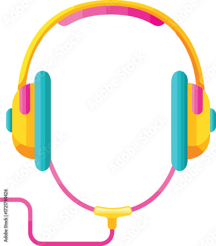Cartoon headphones with yellow teal and pink accents