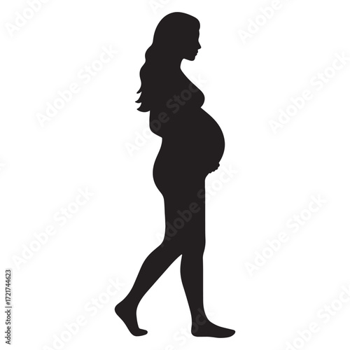 Silhouette of a pregnant woman walking gracefully, embodying maternal love and anticipation