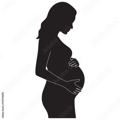 Silhouette of a pregnant woman cradling her belly, symbolizing motherhood and the anticipation of new life