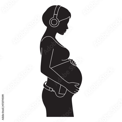A silhouette of a pregnant woman walking, symbolizing motherhood and anticipation of a new life