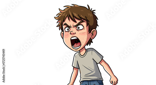 Expressing intense frustration a young boy is shouting in anger isolated on transparent background