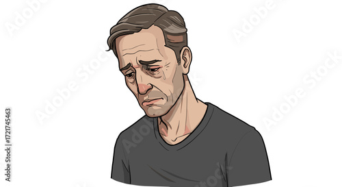 Sad Man Crying Tears of Sorrow Depression and Loneliness Isolated on Transparent Background Emotion