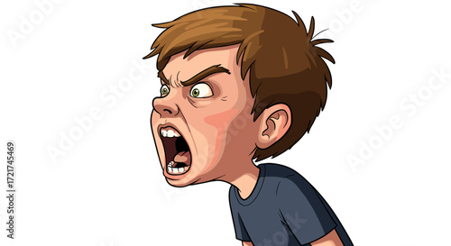 Angry Boy Yelling Frustrated Emotion Expressing Outburst Frustration Tantrum Kid Child Isolated on Transparent Background
