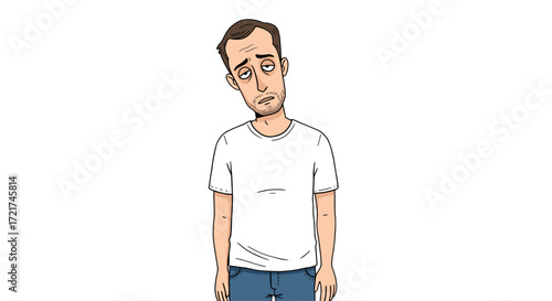 Tired Man Showing Exhaustion and Fatigue with Droopy Eyes Isolated on Transparent Background