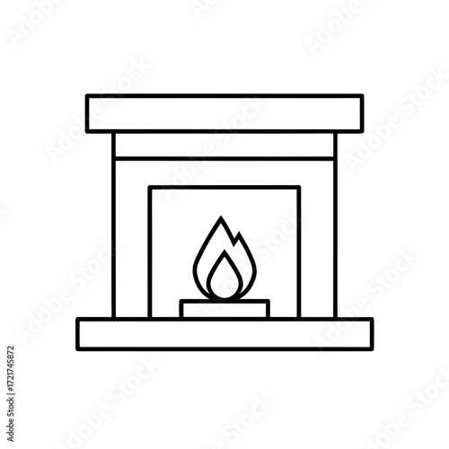 Simple fireplace with fire on transparent background