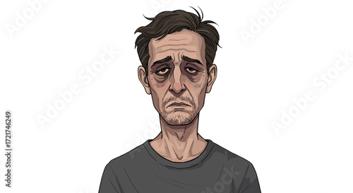Exhausted Tired Man with Dark Circles Under Eyes Feeling Drained Isolated on Transparent Background