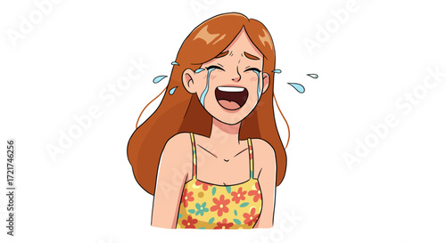 Young Woman Laughing Hysterically Tears of Joy Expression Isolated on Transparent Background