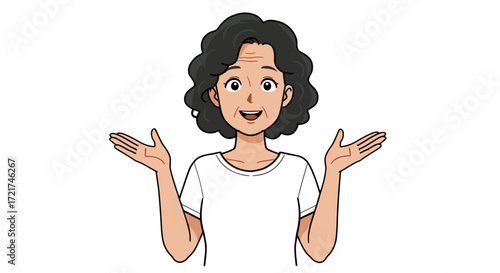 Smiling elderly woman gesturing open arms with excitement and joy isolated on transparent background