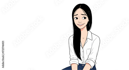 Young Asian Woman Smiling Happily Expressing Joyful Emotion Isolated on Transparent Background
