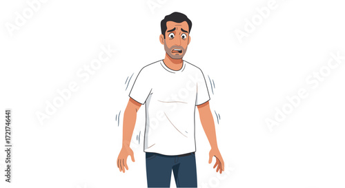 Young Man Experiencing Fear and Anxiety Shaking from Cold Isolated on Transparent Background