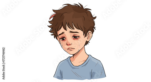 Sad Crying Child Boy Emotions Distress Loneliness Isolated Transparent Background