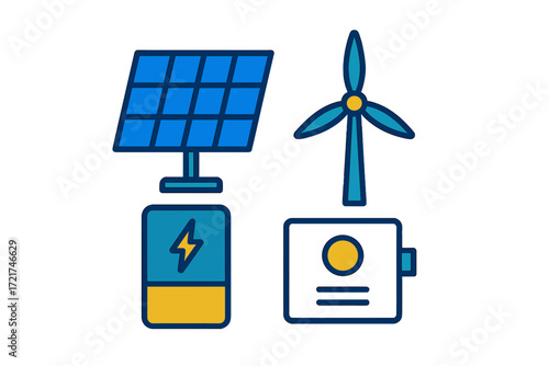 Clean energy production from solar panels and wind turbines with integrated battery storage and power distribution