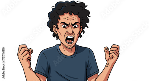Angry Man Shouting Frustrated and Furious Emotion Expression Isolated on Transparent Background