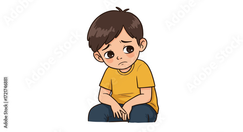 Sad Young Boy Expressing Sorrow and Disappointment Isolated on Transparent Background