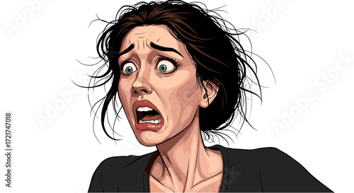 Terrified Woman Expression of Extreme Fear and Shock Isolated on Transparent Background