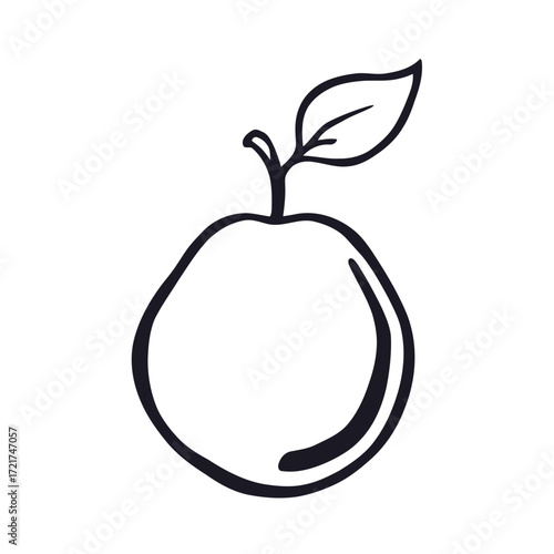 A delicious red apple vector illustration with a green leaf symbolizes fresh, healthy fruit and natural organic food