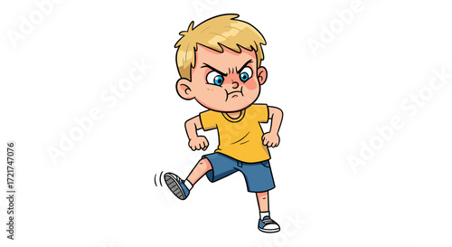 Frustrated Young Boy Showing Anger and Tantrum Isolated on Transparent Background