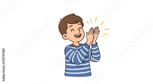Happy Boy Clapping Hands Symbolizing Celebration Applause Success and Joy Isolated on Transparent Background