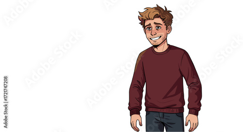 Smiling Happy Man Blush Embarrassed Shy Emotion Isolated Transparent Background Joyful Expression Youthful Character Portrait
