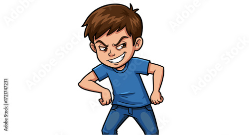 Naughty Boy Mischievous Grin Cartoon Character Isolated on Transparent Background