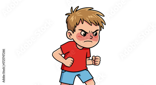Furious Cartoon Boy Child Angry Tantrum Expression Frustration Isolated on Transparent Background Emotion