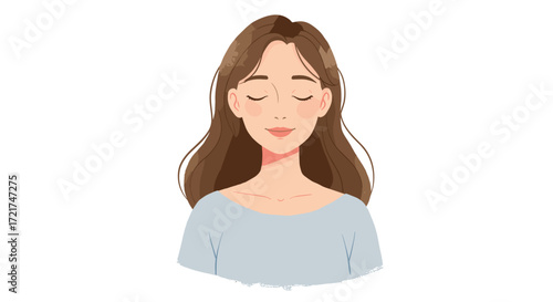 Calm Young Woman Meditating Peaceful Serene Expression Eyes Closed Relaxation Isolated on Transparent Background