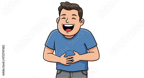 Happy Man Laughing Hard Clutching Stomach Expressing Joy and Amusement isolated on transparent background