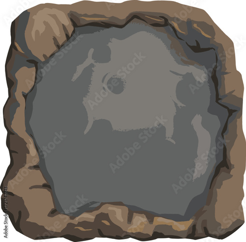 A gray pond surrounded by rocky terrain